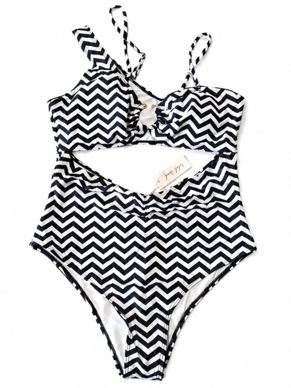 NWT Black & White Chevron Cutout One-Piece Swimsuit Size XL
